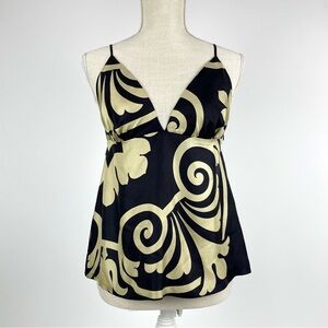 Tibi Silk Cami Top Babydoll Sleeveless Black Gold Designer Womens Size 6